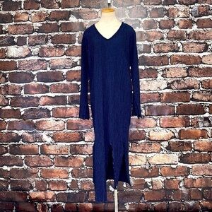 DRIFTER Dress NWT Textured Navy Blue Asymmetrical V-Neck Size Large